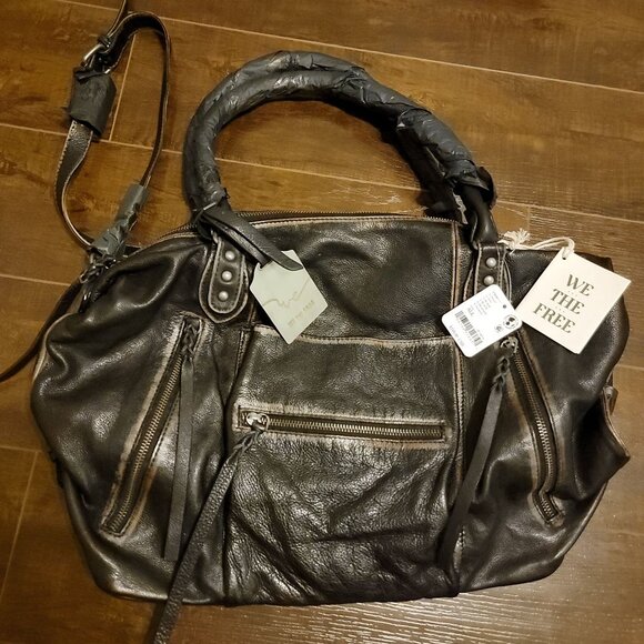 Free People Emerson Tote Women Black Leather Boho Chic Hippie Contemporary - Picture 2 of 8